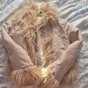 Faux Fur Trimmed Beige Jacket XS
